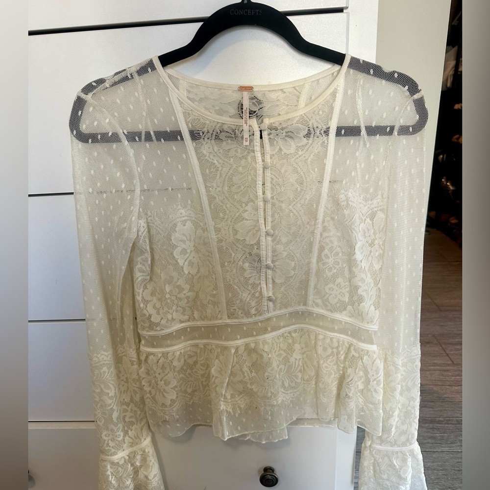 Free People Sheer Cream Lace Blouse​